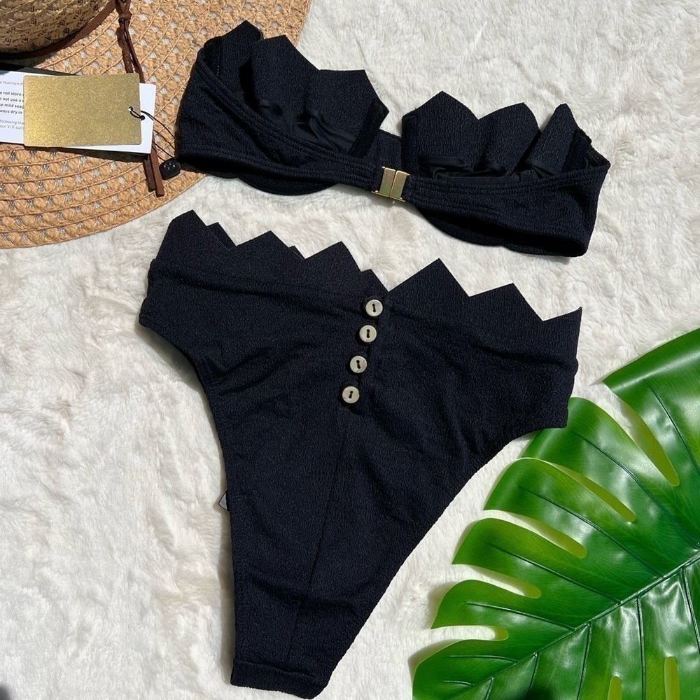 VIX Black Firenze Imani Bandeau and High Waisted Hot Pants Bikini Set - Picture 6 of 13